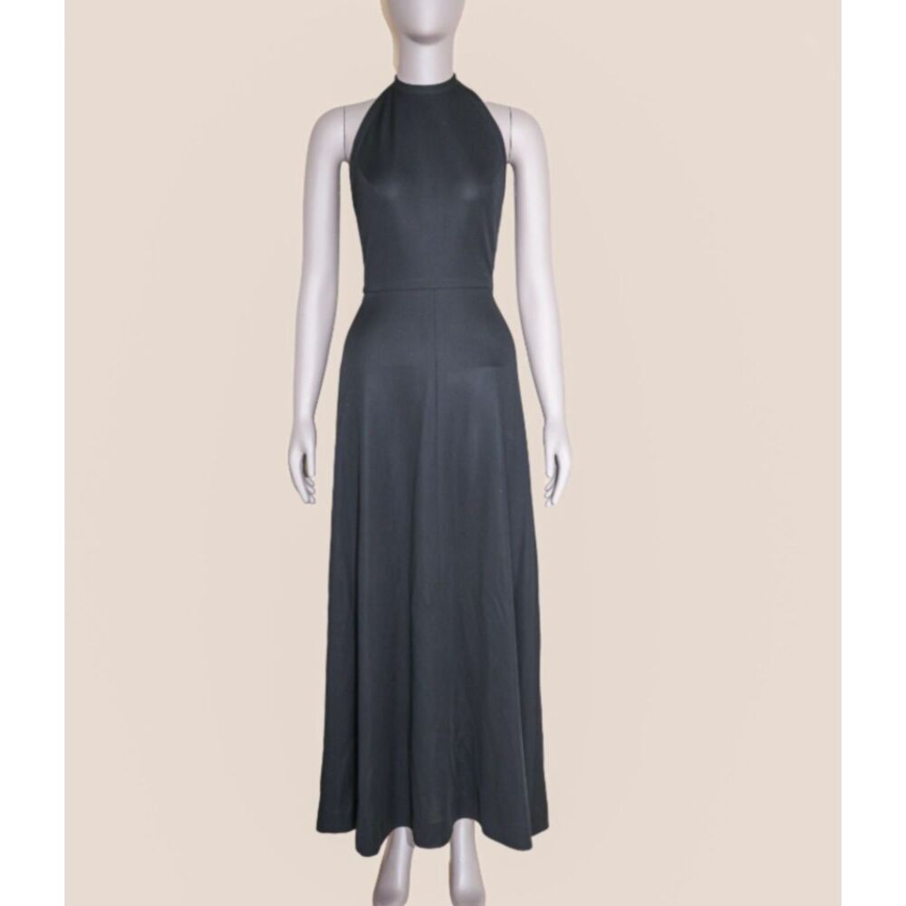 Vintage Black Halter‎ Maxi Dress Open Back Tie Cutout Sleeveless Womens Size S